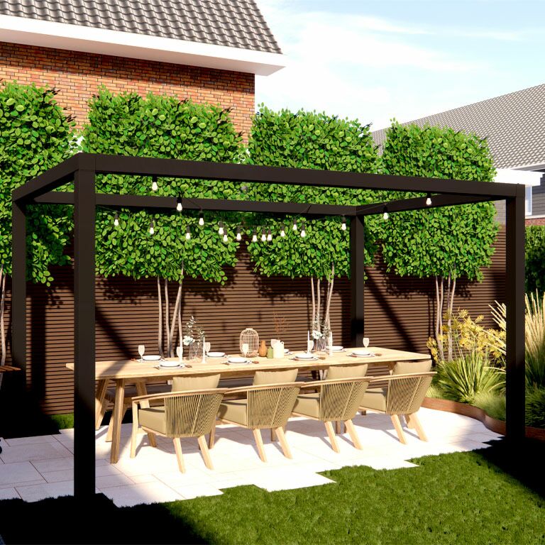 Gepoedercoat staal pergola vierkant opstelling 324 x 300 cm